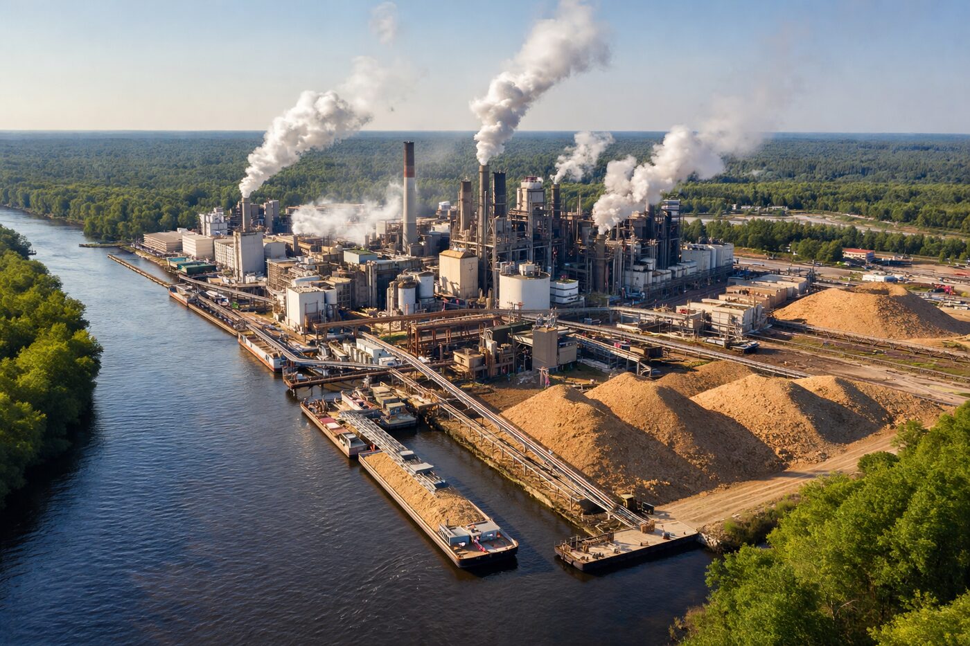 Large industrial riverfront powerhouse